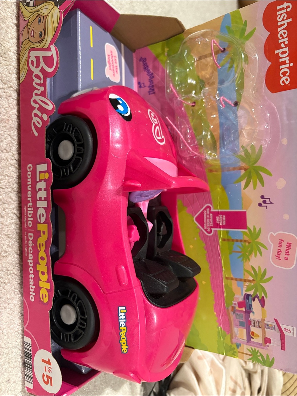 Fisher-Price Barbie Little People Hot Pink Convertible Car. No Little People